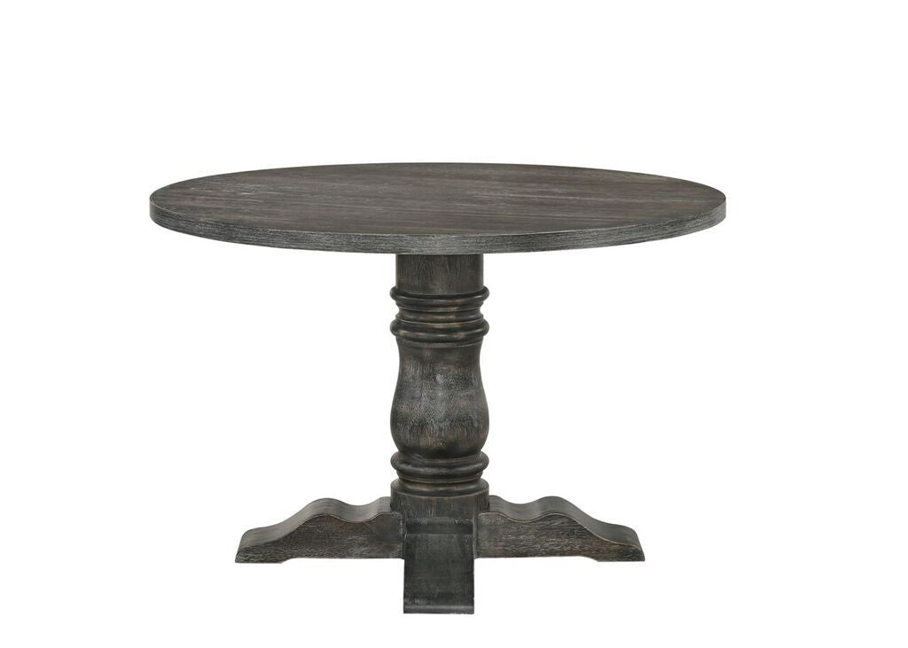 Weathered Gray Round Dining Table with Pedestal Base - 1st Choice Furniture Direct