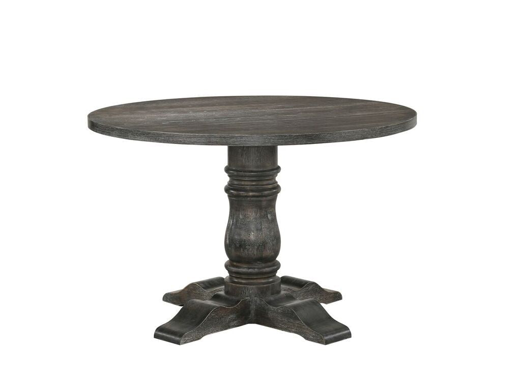 Weathered Gray Round Dining Table with Pedestal Base - 1st Choice Furniture Direct