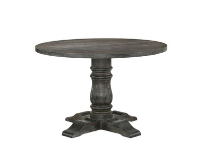 Weathered Gray Round Dining Table with Pedestal Base - 1st Choice Furniture Direct