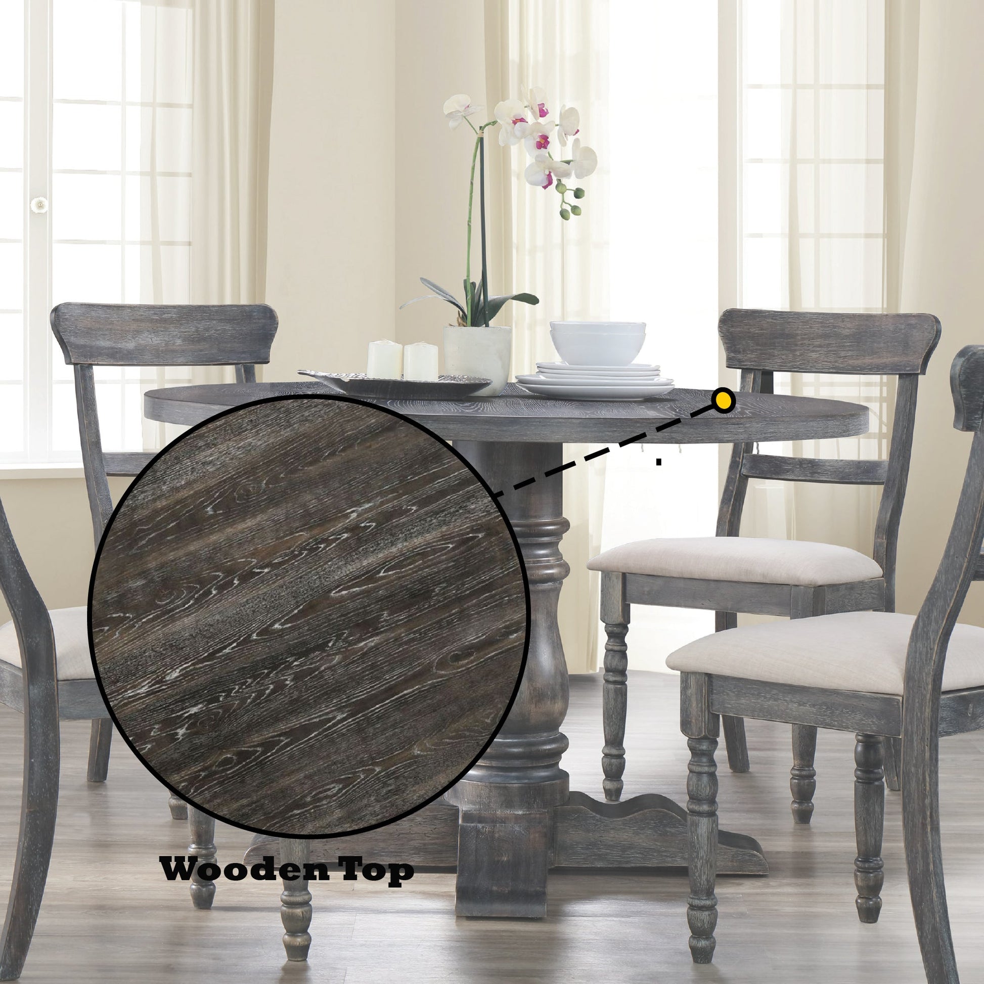 Weathered Gray Round Dining Table with Pedestal Base - 1st Choice Furniture Direct