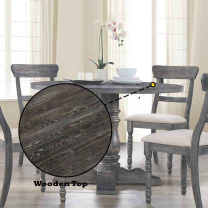 Weathered Gray Round Dining Table with Pedestal Base - 1st Choice Furniture Direct