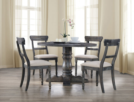 Weathered Gray Round Dining Table with Pedestal Base - 1st Choice Furniture Direct