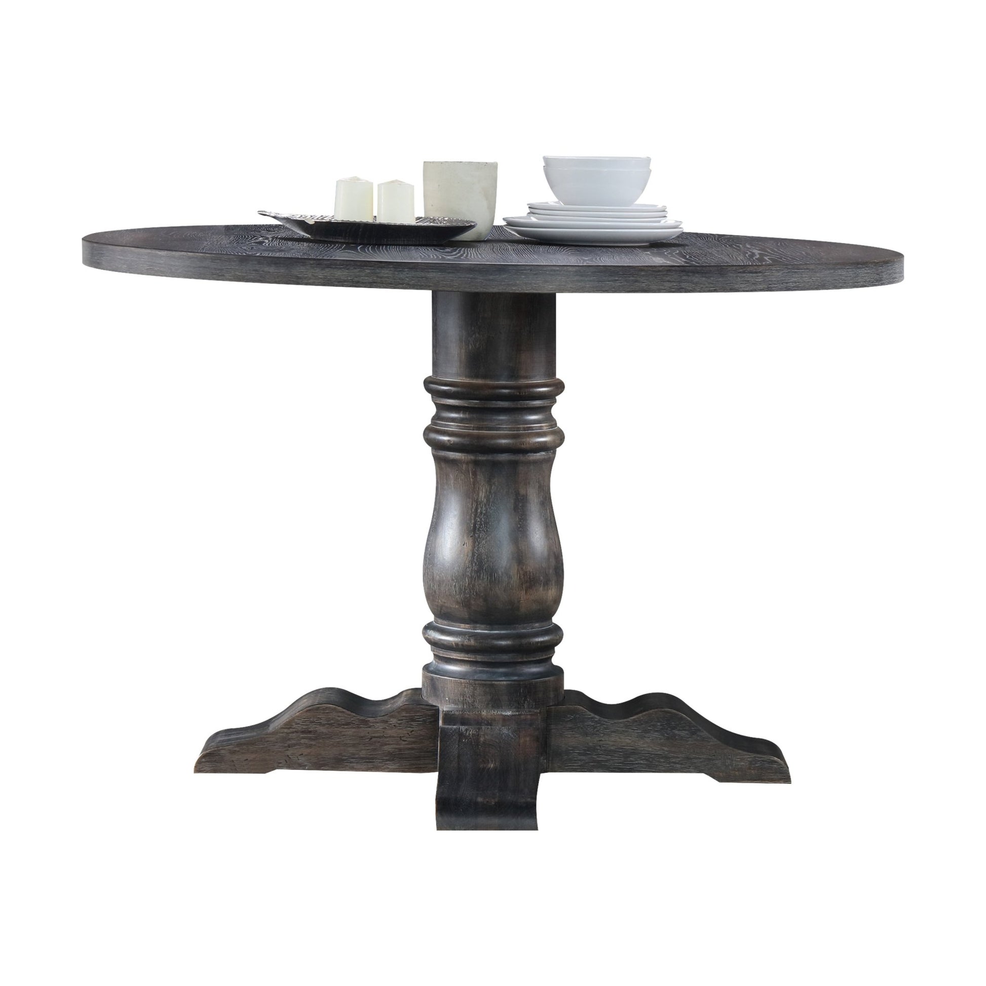 Weathered Gray Round Dining Table with Pedestal Base - 1st Choice Furniture Direct