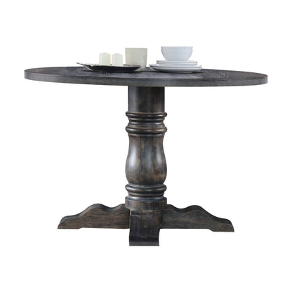 Weathered Gray Round Dining Table with Pedestal Base - 1st Choice Furniture Direct