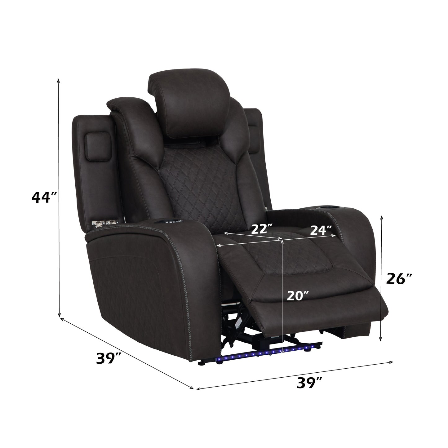 Wendell Dark Gray Microfiber Power Motion Recliner w/Storage, USB & LED - 1st Choice Furniture Direct