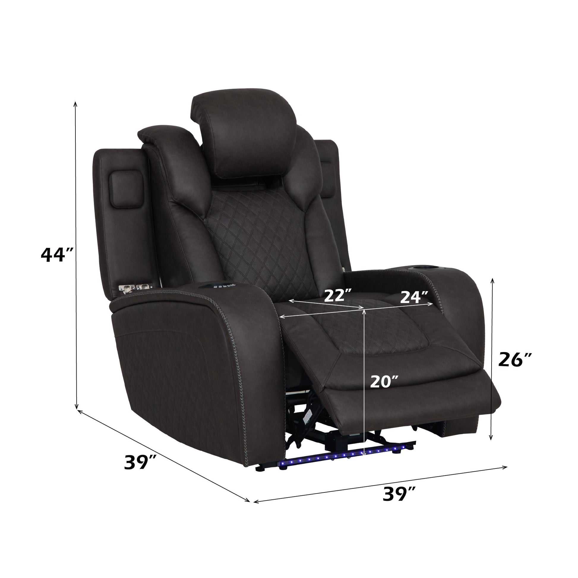 Wendell Dark Gray Microfiber Power Motion Recliner w/Storage, USB & LED - 1st Choice Furniture Direct