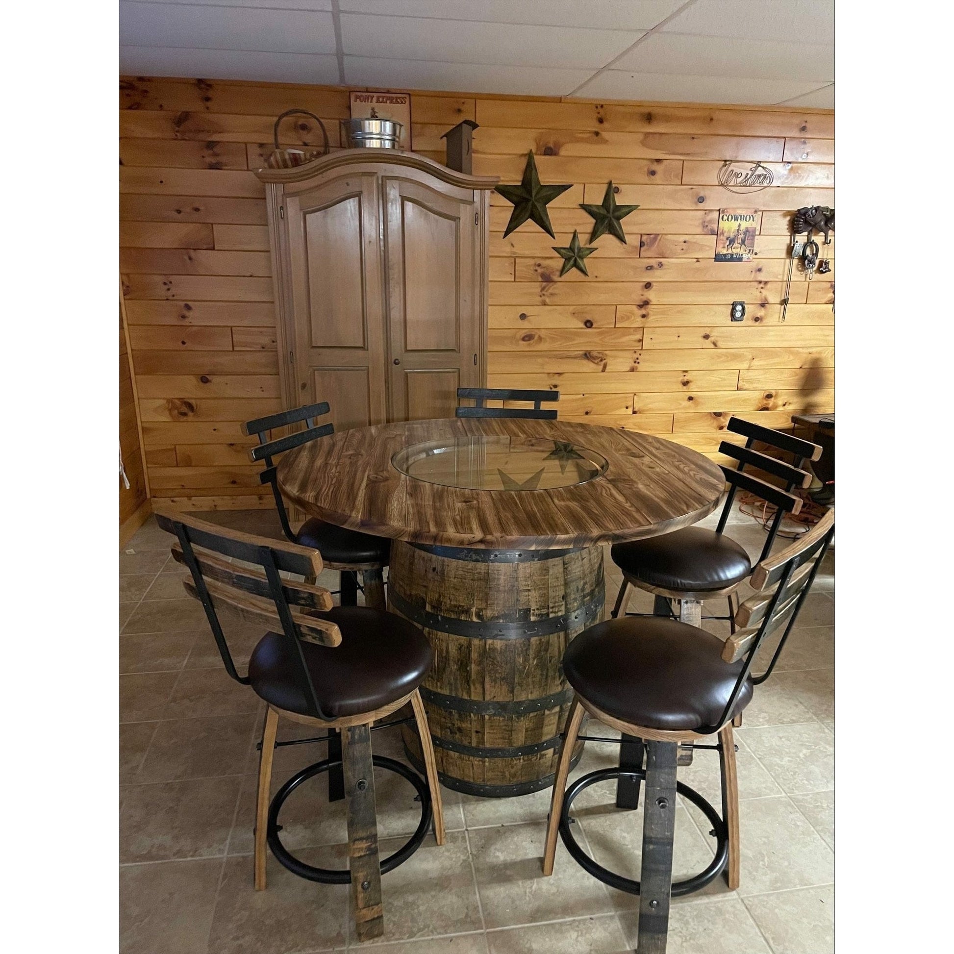 Whiskey Barrel 36" Counter Height Comes With 5 Barstools, Black - 1st Choice Furniture Direct