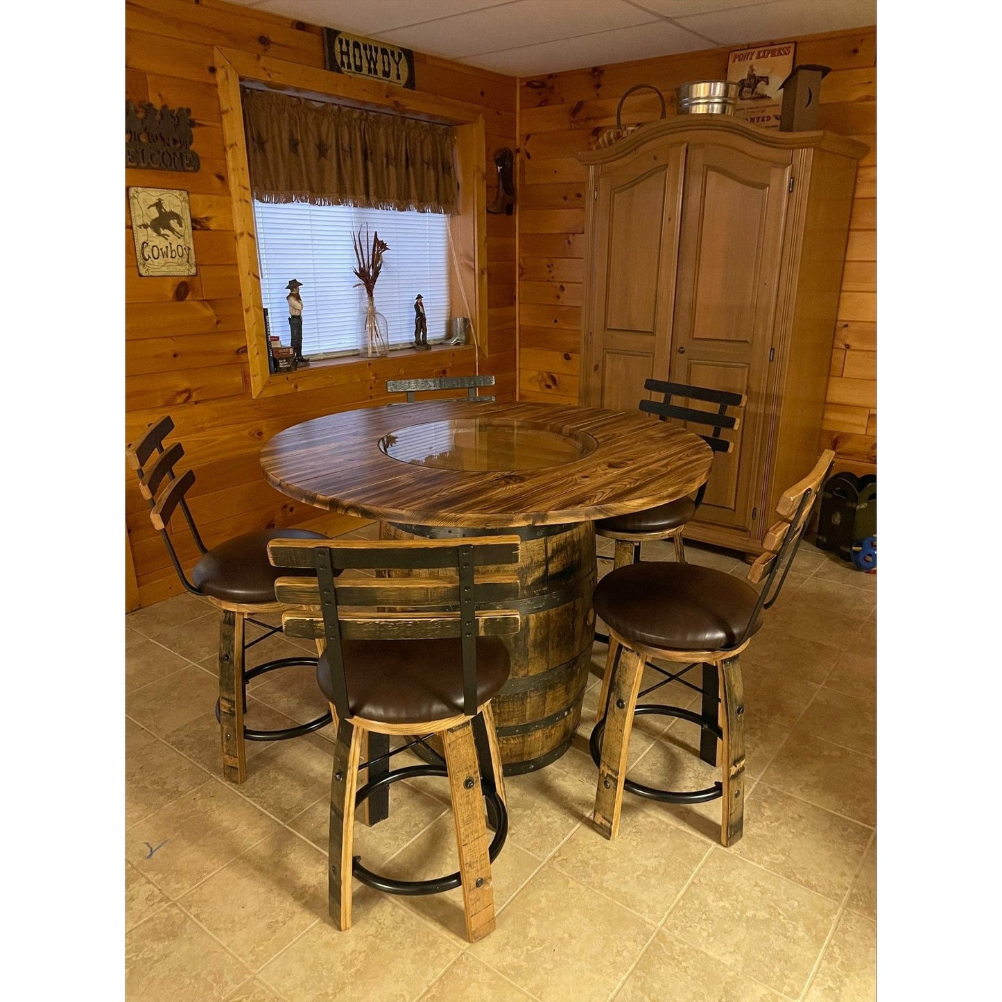 Whiskey Barrel 36" Counter Height Comes With 5 Barstools, Black - 1st Choice Furniture Direct