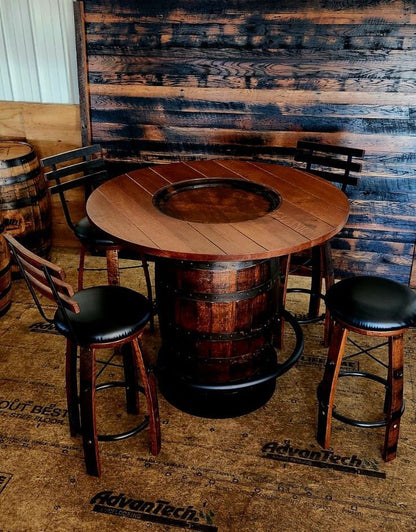 Whiskey Barrel 42" Bar Height Comes with 5 Leather Barstools - 1st Choice Furniture Direct