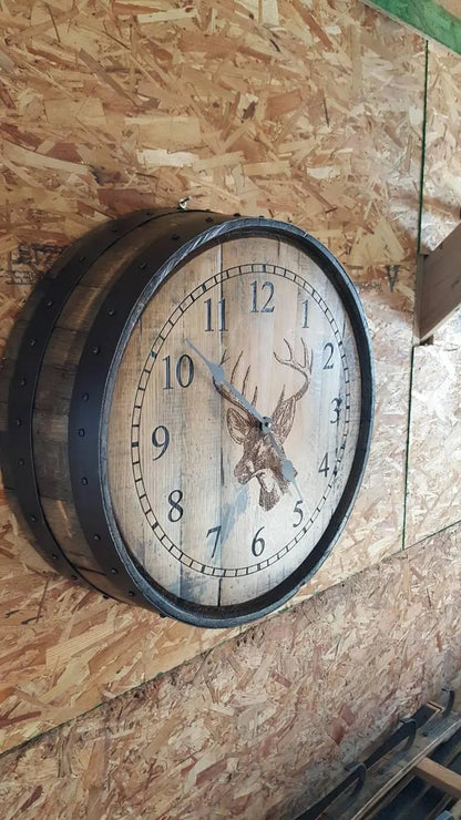 Whiskey Barrel Clock (whitetail deer) - 1st Choice Furniture Direct