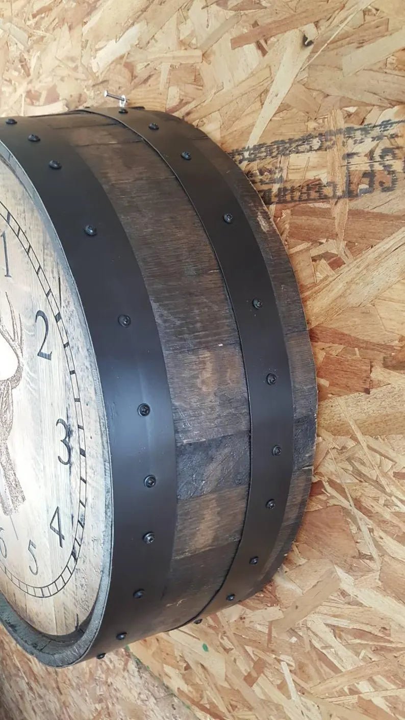Whiskey Barrel Clock (whitetail deer) - 1st Choice Furniture Direct