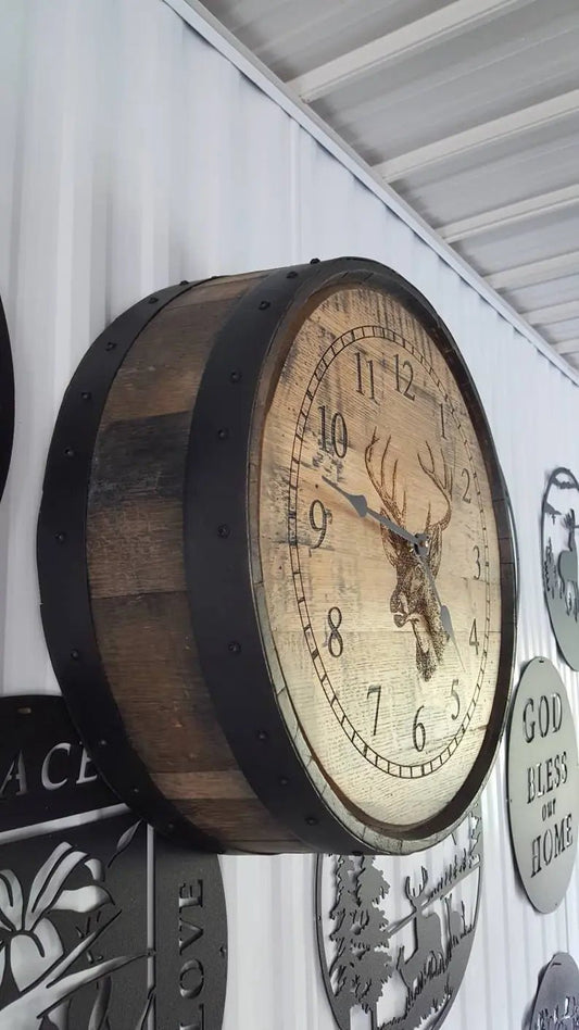 Whiskey Barrel Clock (whitetail deer) - 1st Choice Furniture Direct