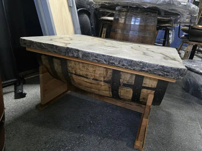 Whiskey Barrel Coffee Table with Concrete Top | Reclaimed Barn Wood Base Rustic Table - 1st Choice Furniture Direct
