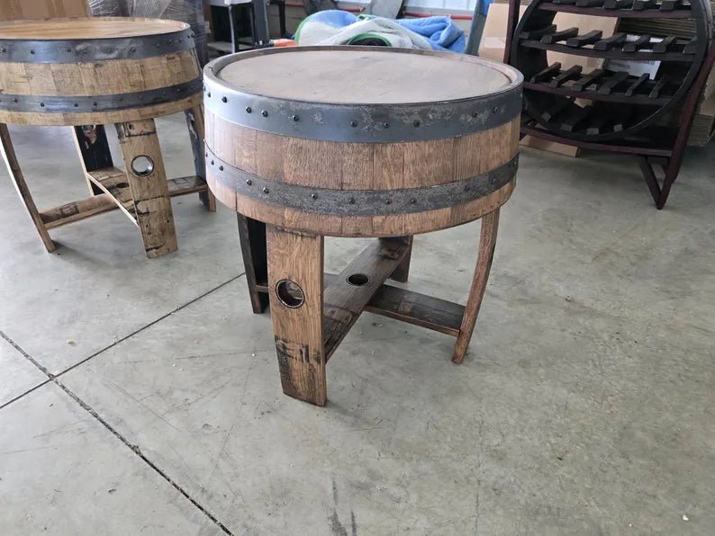 Whiskey Barrel End Table with Stave Legs | Handcrafted Rustic Barrel Wood Table (22") - 1st Choice Furniture Direct