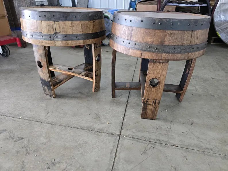 Whiskey Barrel End Table with Stave Legs | Handcrafted Rustic Barrel Wood Table (22") - 1st Choice Furniture Direct