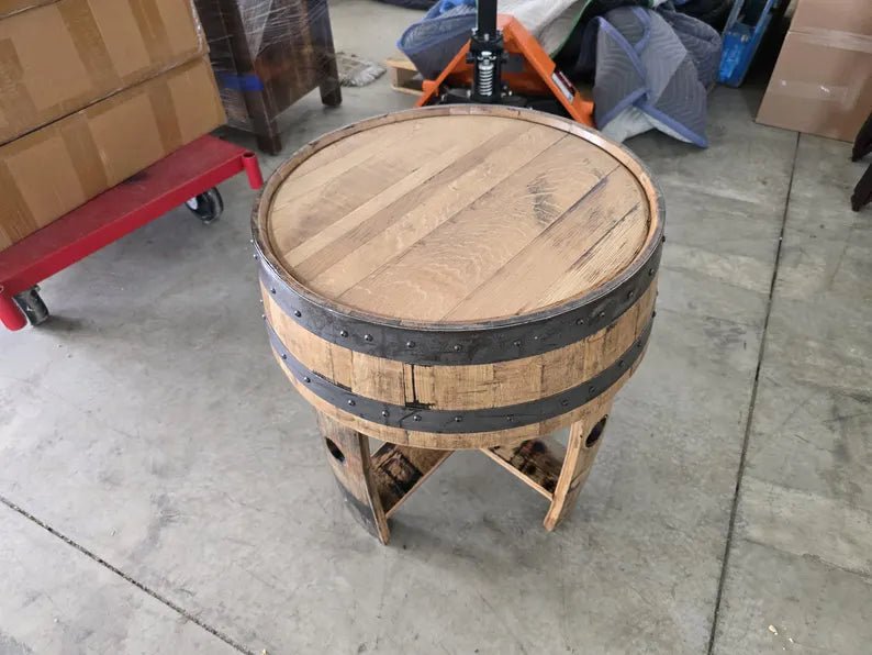 Whiskey Barrel End Table with Stave Legs | Handcrafted Rustic Barrel Wood Table (22") - 1st Choice Furniture Direct