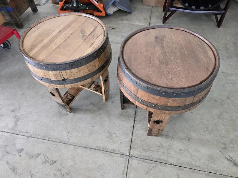 Whiskey Barrel End Table with Stave Legs | Handcrafted Rustic Barrel Wood Table (22") - 1st Choice Furniture Direct
