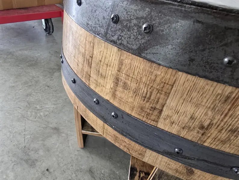 Whiskey Barrel End Table with Stave Legs | Handcrafted Rustic Barrel Wood Table (22") - 1st Choice Furniture Direct