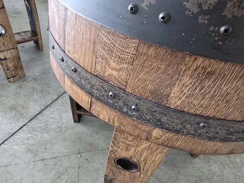 Whiskey Barrel End Table with Stave Legs | Handcrafted Rustic Barrel Wood Table (22") - 1st Choice Furniture Direct