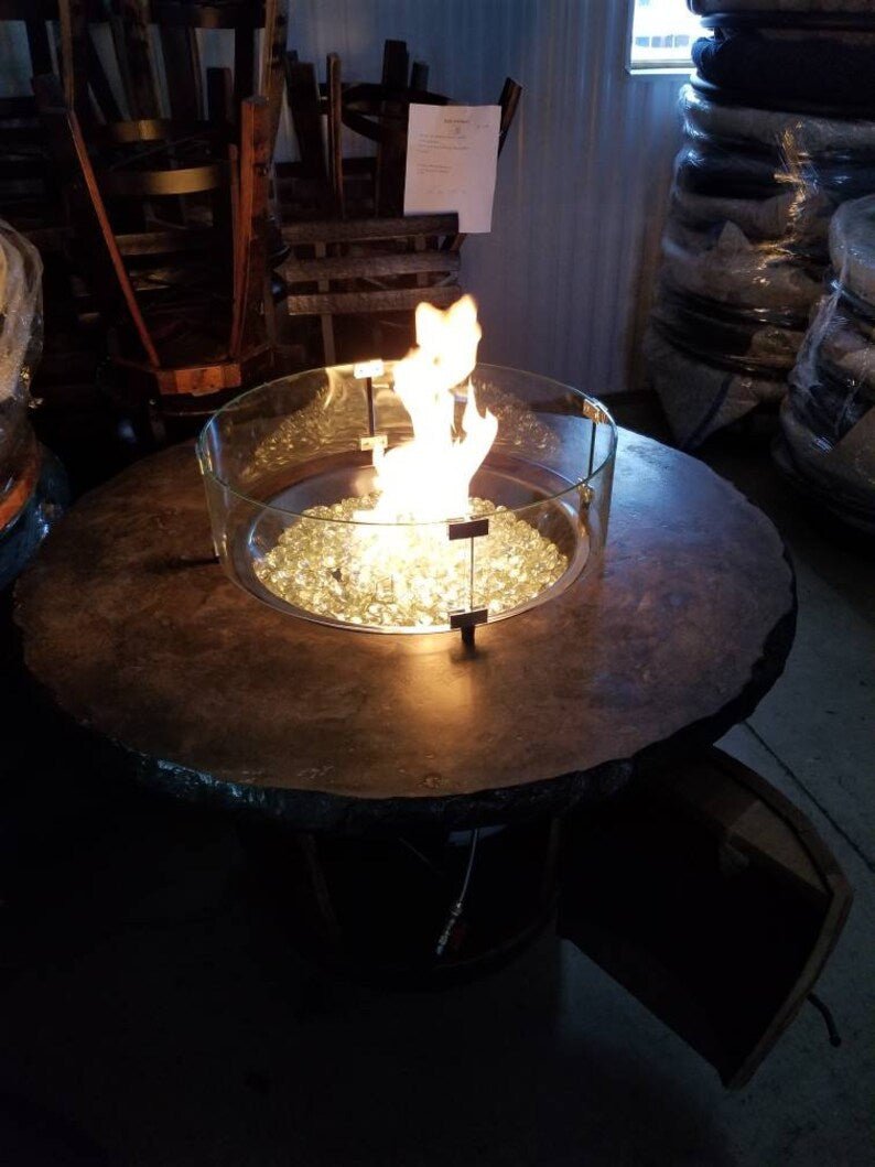 Whiskey Barrel Fire Pit Table with Concrete Top – 44” Outdoor Propane Fire Table - 1st Choice Furniture Direct