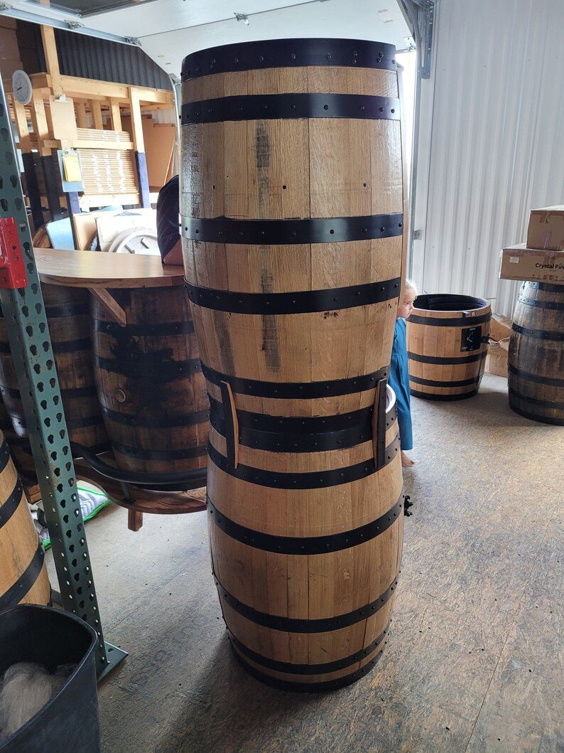 Whiskey Barrel Hutch Vanity with Copper Sink & Storage | Authentic Bourbon Barrel Cabinet - 1st Choice Furniture Direct