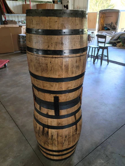 Whiskey Barrel Hutch with Burnt Hickory Shelves | Authentic Bourbon Barrel Display Cabinet - 1st Choice Furniture Direct