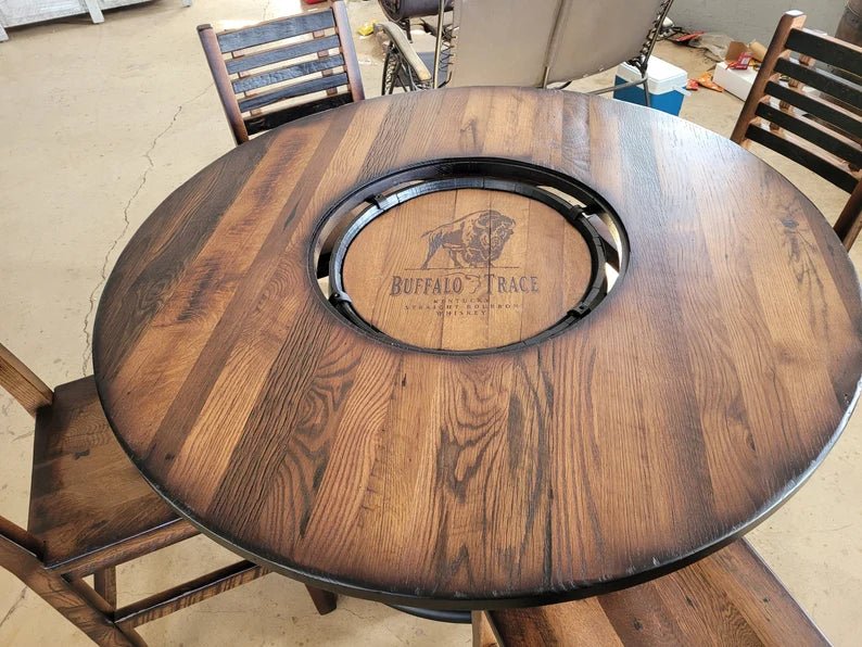 Whiskey Barrel Pub Table Set with Barnwood Top & Stave Chairs – Rustic Dining Set - 1st Choice Furniture Direct