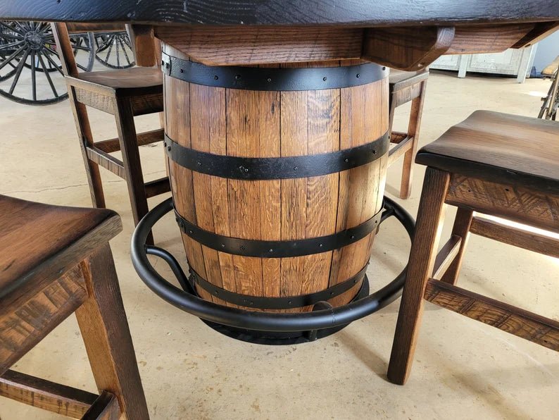 Whiskey Barrel Pub Table Set with Barnwood Top & Stave Chairs – Rustic Dining Set - 1st Choice Furniture Direct