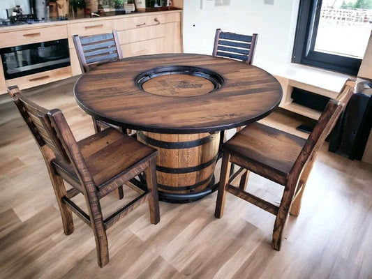 Whiskey Barrel Pub Table Set with Barnwood Top & Stave Chairs – Rustic Dining Set - 1st Choice Furniture Direct
