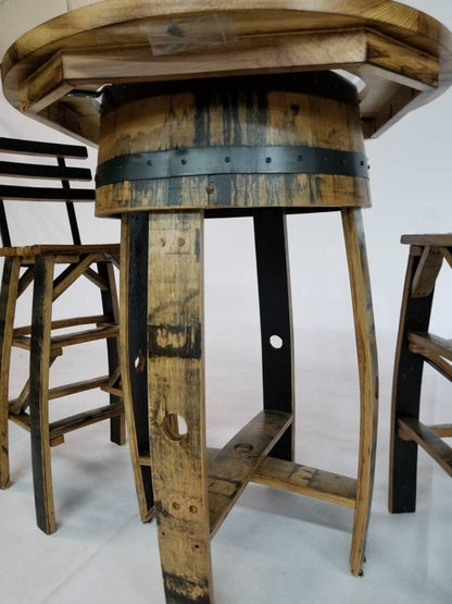 Whiskey Barrel Pub Table Set with Barrel Stave Chairs | Rustic Hickory Bar Set - 1st Choice Furniture Direct