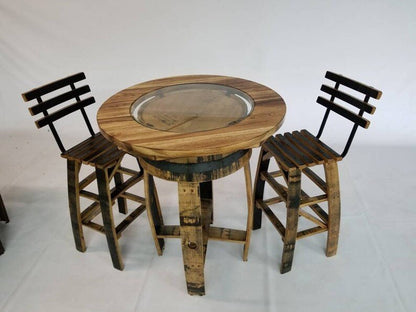 Whiskey Barrel Pub Table Set with Barrel Stave Chairs | Rustic Hickory Bar Set - 1st Choice Furniture Direct