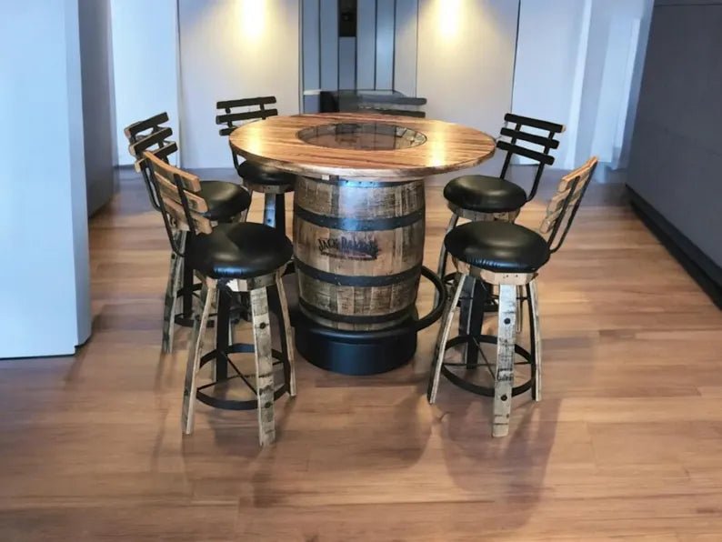 Whiskey Barrel Pub Table Set with Cushioned Bar Stools - 1st Choice Furniture Direct