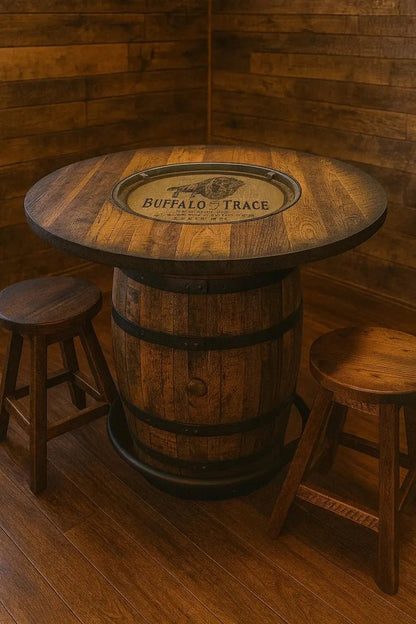 Whiskey Barrel Pub Table Set with Swivel Stools | Rustic Home Bar Furniture (48” & 54”) - 1st Choice Furniture Direct