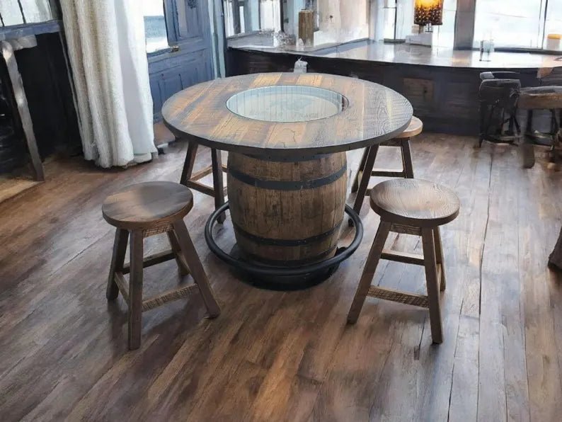 Whiskey Barrel Pub Table Set with Swivel Stools | Rustic Home Bar Furniture (48” & 54”) - 1st Choice Furniture Direct