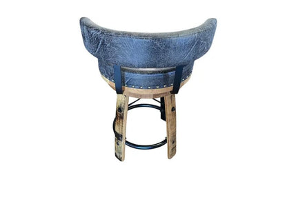 Whiskey Barrel Stave Bar Stool – Swivel Rustic Stool with Leather Cushion & Back - 1st Choice Furniture Direct