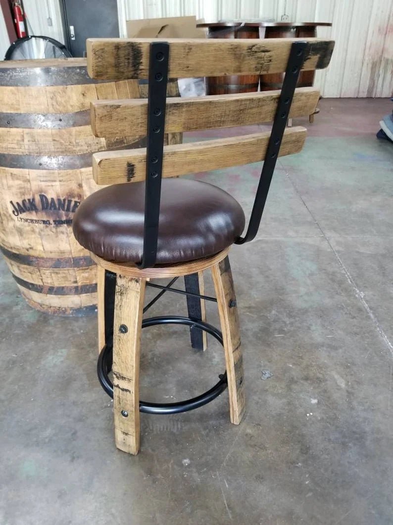 Whiskey Barrel Stave Bar Stool with Cushion & Steel Footrest - 1st Choice Furniture Direct