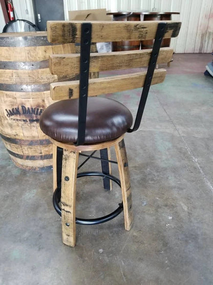Whiskey Barrel Stave Bar Stool with Cushion & Steel Footrest - 1st Choice Furniture Direct