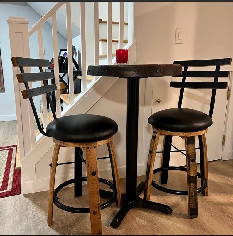 Whiskey Barrel Stave Bar Stool with Cushion & Steel Footrest - 1st Choice Furniture Direct