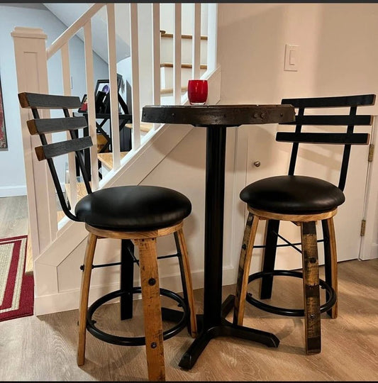 Whiskey Barrel Stave Bar Stool with Cushion & Steel Footrest - 1st Choice Furniture Direct