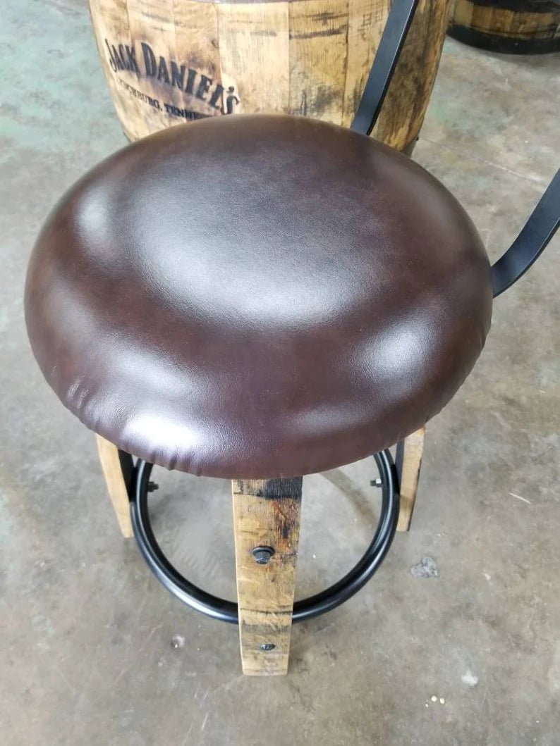 Whiskey Barrel Stave Bar Stool with Cushion & Steel Footrest - 1st Choice Furniture Direct