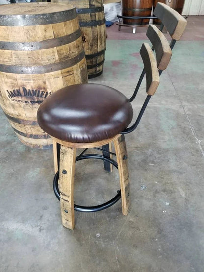 Whiskey Barrel Stave Bar Stool with Cushion & Steel Footrest - 1st Choice Furniture Direct