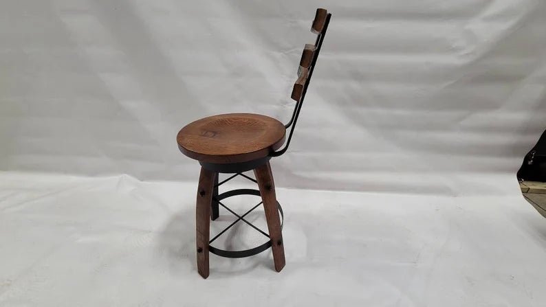 Whiskey Barrel Stave Bar Stool, Wooden Swivel Seat, Rustic Man Cave Decor - 1st Choice Furniture Direct