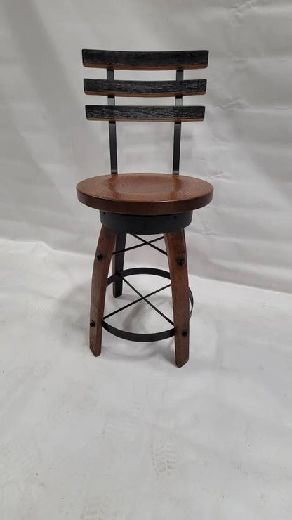 Whiskey Barrel Stave Bar Stool, Wooden Swivel Seat, Rustic Man Cave Decor - 1st Choice Furniture Direct