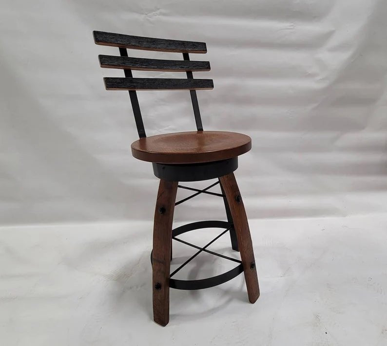 Whiskey Barrel Stave Bar Stool, Wooden Swivel Seat, Rustic Man Cave Decor - 1st Choice Furniture Direct