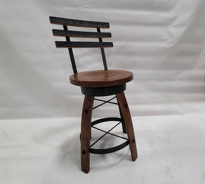 Whiskey Barrel Stave Bar Stool, Wooden Swivel Seat, Rustic Man Cave Decor - 1st Choice Furniture Direct