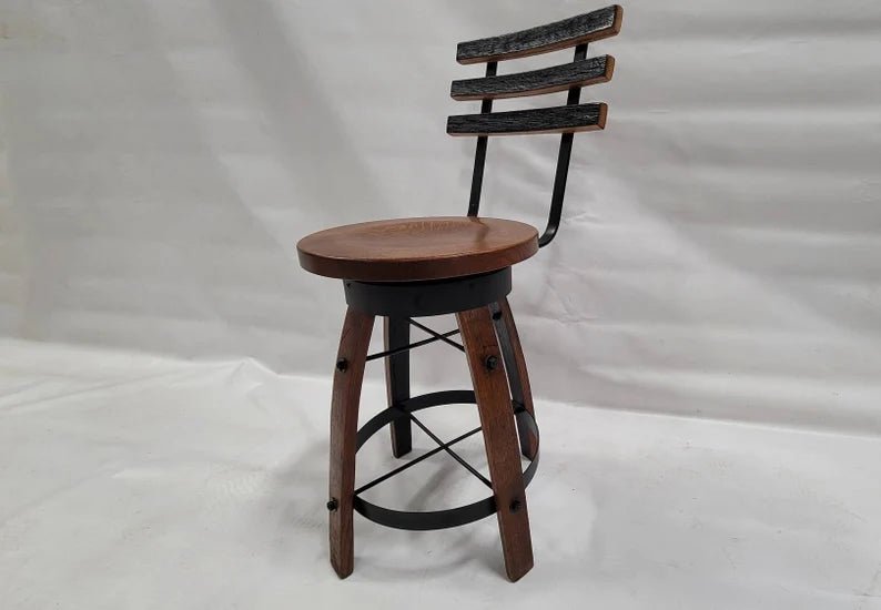 Whiskey Barrel Stave Bar Stool, Wooden Swivel Seat, Rustic Man Cave Decor - 1st Choice Furniture Direct