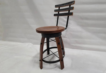 Whiskey Barrel Stave Bar Stool, Wooden Swivel Seat, Rustic Man Cave Decor - 1st Choice Furniture Direct