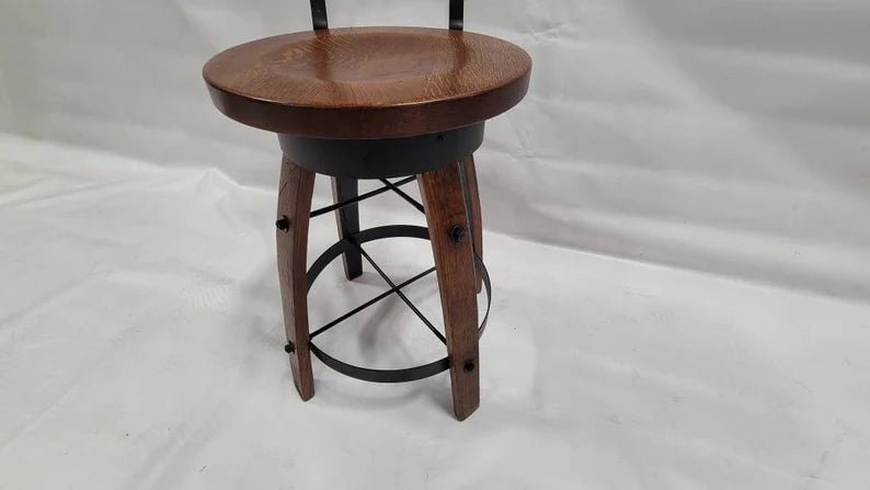 Whiskey Barrel Stave Bar Stool, Wooden Swivel Seat, Rustic Man Cave Decor - 1st Choice Furniture Direct