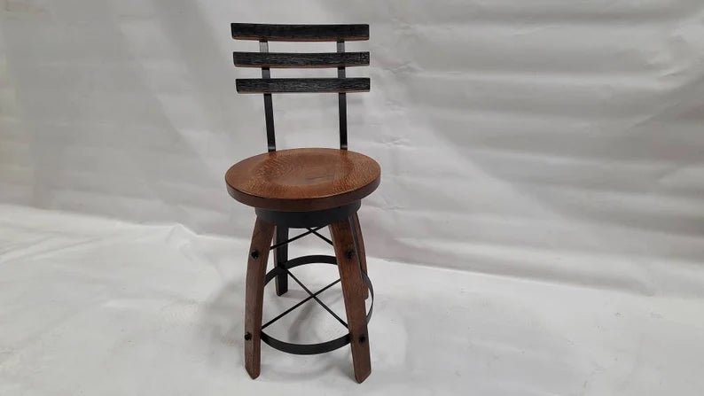Whiskey Barrel Stave Bar Stool, Wooden Swivel Seat, Rustic Man Cave Decor - 1st Choice Furniture Direct