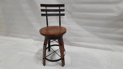 Whiskey Barrel Stave Bar Stool, Wooden Swivel Seat, Rustic Man Cave Decor - 1st Choice Furniture Direct
